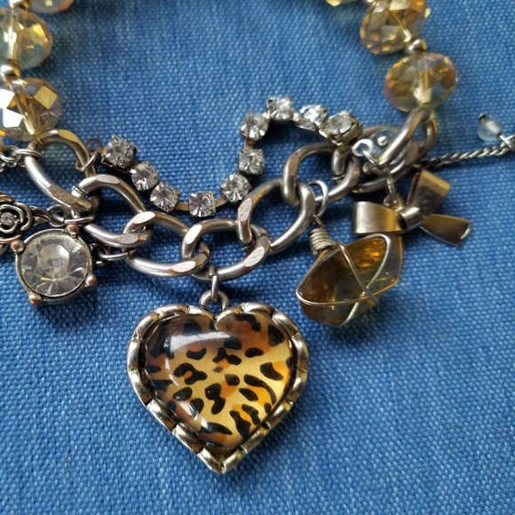 💛Betsey Johnson Cat Cheetah Print Heart Charm Bracelet - EPC💛 - Picture 3 of 8